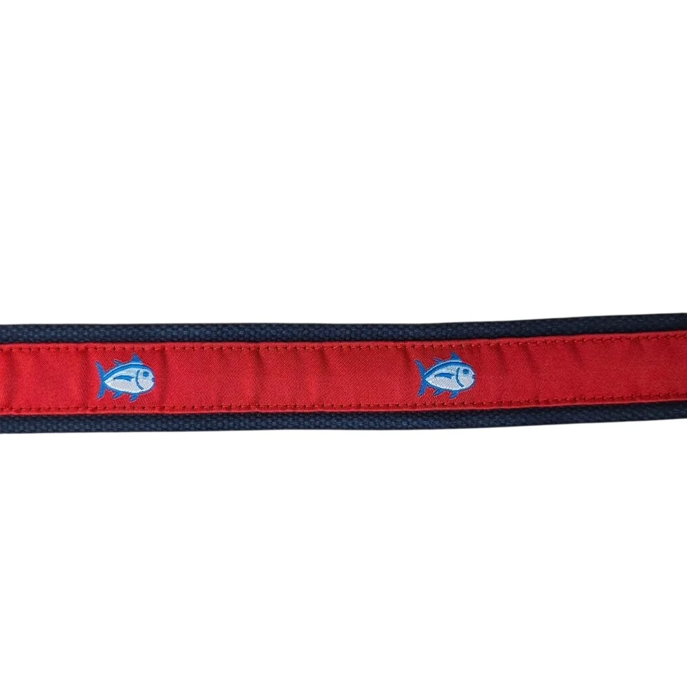 Southern Tide Mens Red & Navy Skipjack Ribbon Belt 3809 Size 30